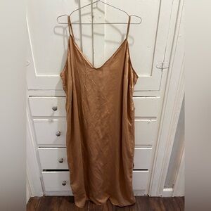 NWT Old Navy 3X Goldish-Tan Midi/Long Slip Dress w/ Slit